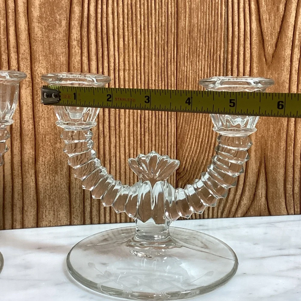 Vintage Paden City Clear Glass Double Candle Holders